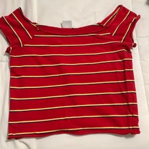 Off the shoulder shirt, slightly cropped